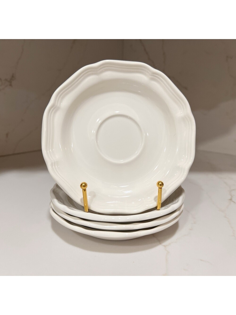 4 Mikasa French Countryside Bread Butter Plate Cottagecore Rustic White Scallop